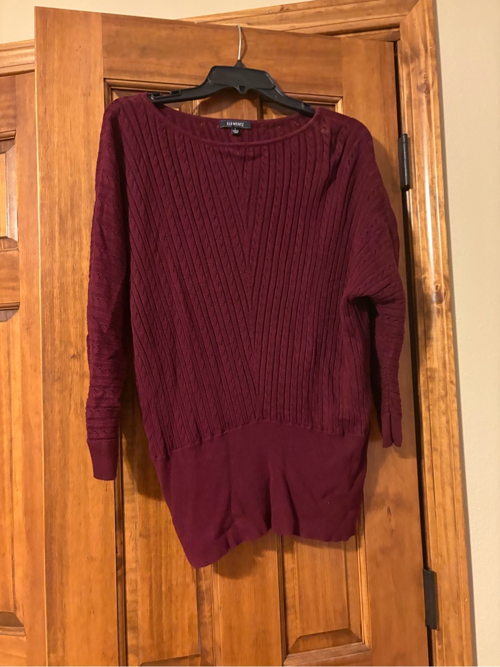 Elementz Cable Knit Scoop Neck Cotton Blend Purple Sweater